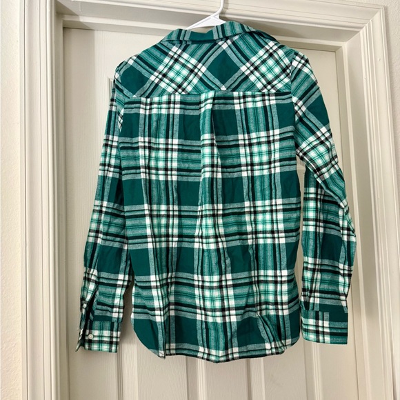 NWT  LOFT  Green Teal & White Plaid Flannel Shirt - XS - Picture 5 of 6